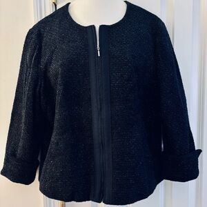 GAP Blazer Black Women's XL Textured cotton-wool blend jacket, metallic shimmer